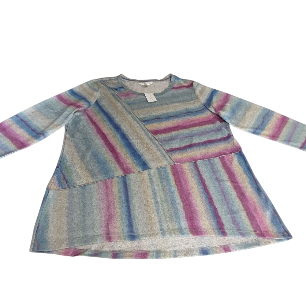 CJ Banks Top Women's Multicolor Crewneck Longsleeve Top Blouse Plus Size 1X NWT - Picture 8 of 11
